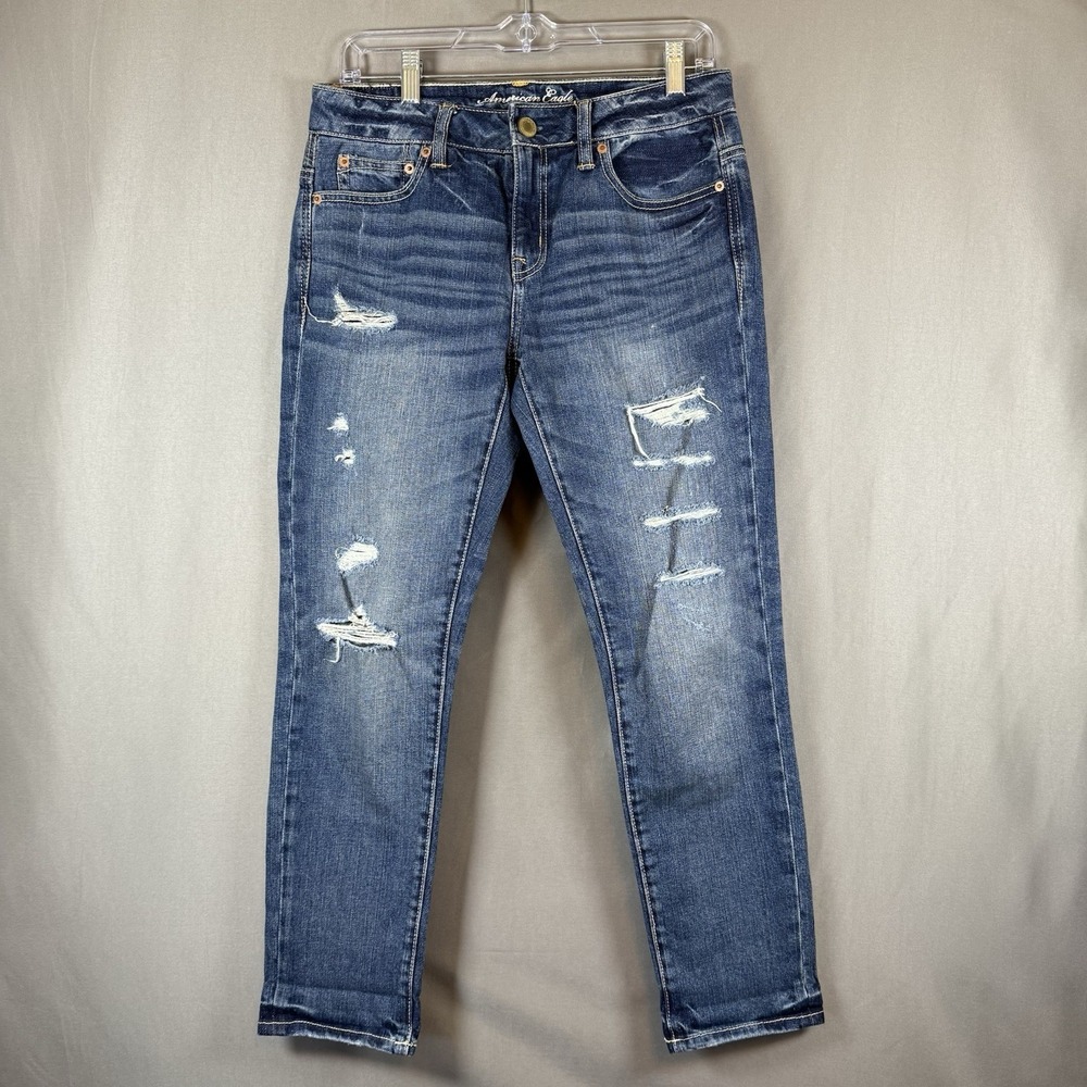 Womens American Eagle For Aerie Slouchy Distressed Stretch Blue Jeans Size 2